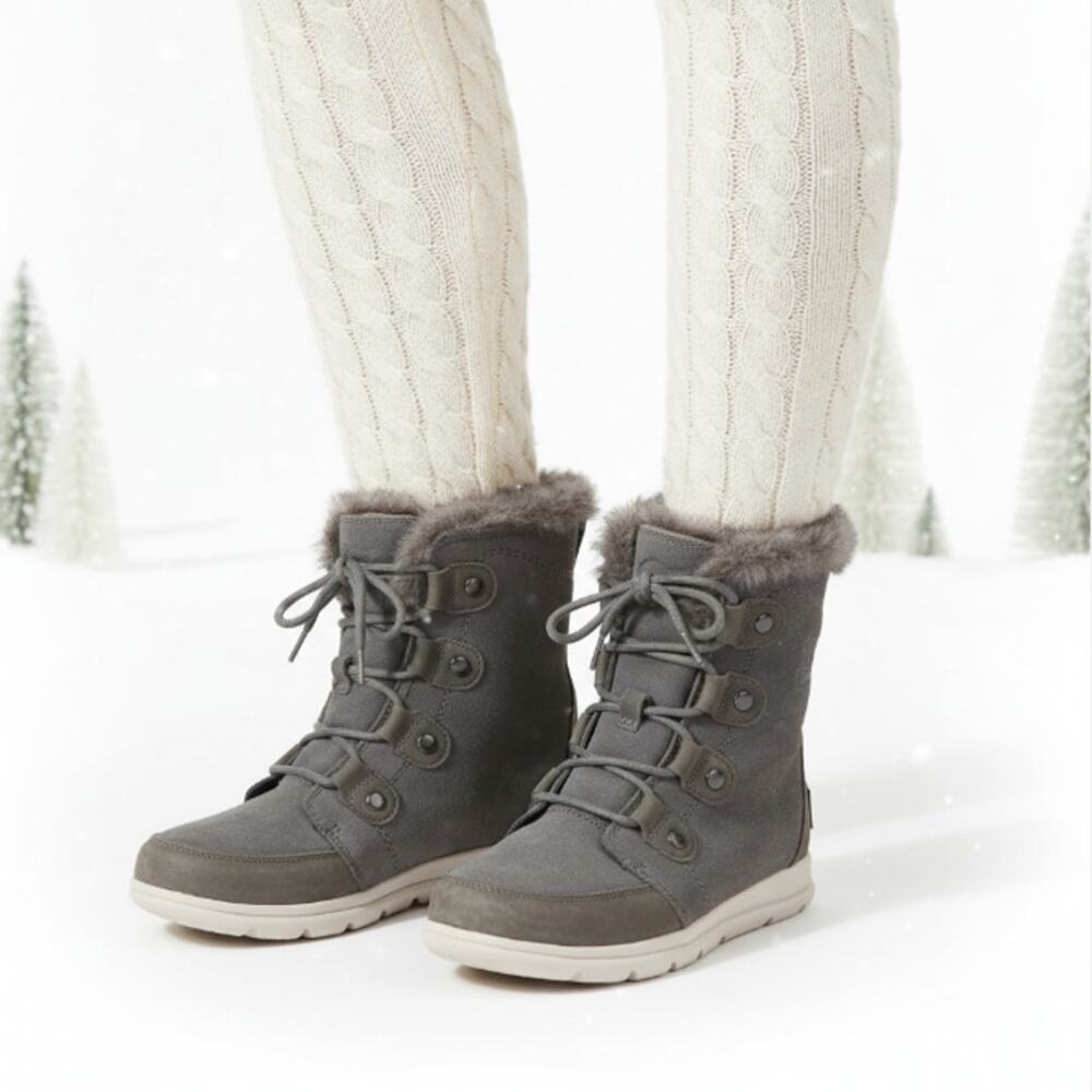 SOREL Explorer Joan Suede Boots Sz 7.5 Gray Waterproof Snow Outdoor Comfort City